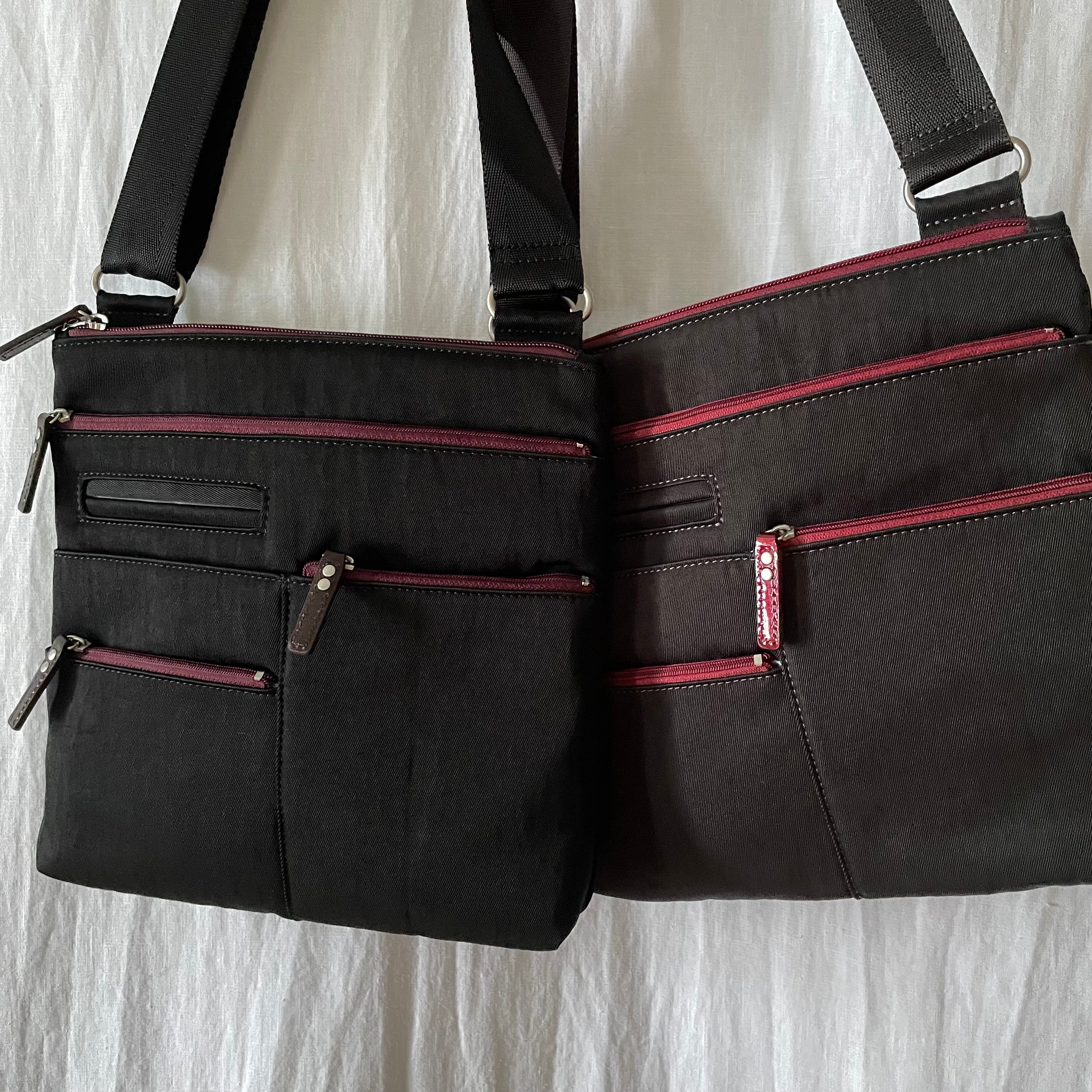 NICO - Black x Maroon | Multi-Pocket Shoulder Bag | Small